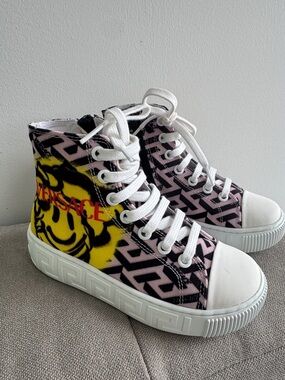Versace Kids Pink & Yellow Graphic High-Top Sneakers